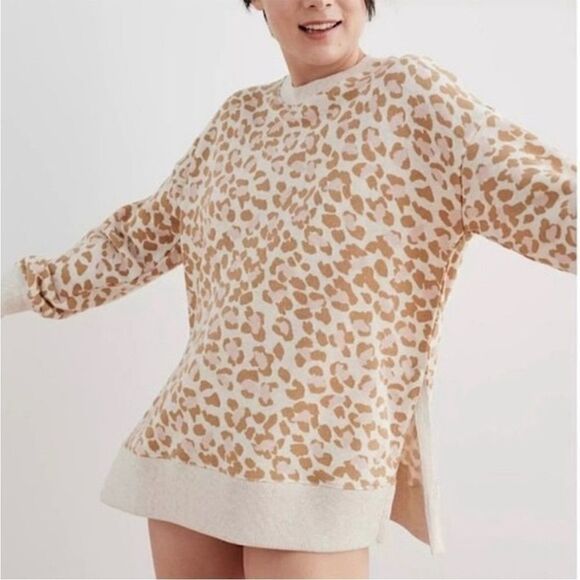 Aerie Oversized Desert Sweatshirt Animal Print Side Slit Pull Over Top - Picture 1 of 12